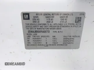2015 Chevrolet Equinox LT with VIN 2GNALBEKXF6426772, listed as a IAAI auction lot 41860598 with Not Provided miles and . Bid and sale history available at DreamBid. Image 9.