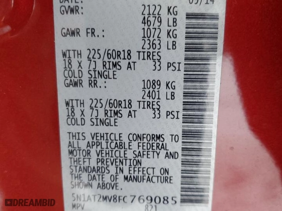 2015 Nissan Rogue SL with VIN 5N1AT2MV8FC769085, listed as a Copart auction lot 41593735 with 107,708 mi miles and Salvage Title. Bid and sale history available at carsss.com. Image 15.