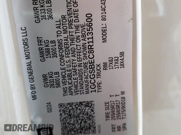 2024 Chevrolet Colorado 2WD Work Truck z VIN 1GCGSBEC8R1135600, wystawiony jako Copart lot #55925215 z przebiegiem 23 412 mil mil oraz Czysty tytuł • Clean title. Historia ofert i sprzedaży dostępna na DreamBid. Obrazek 12.