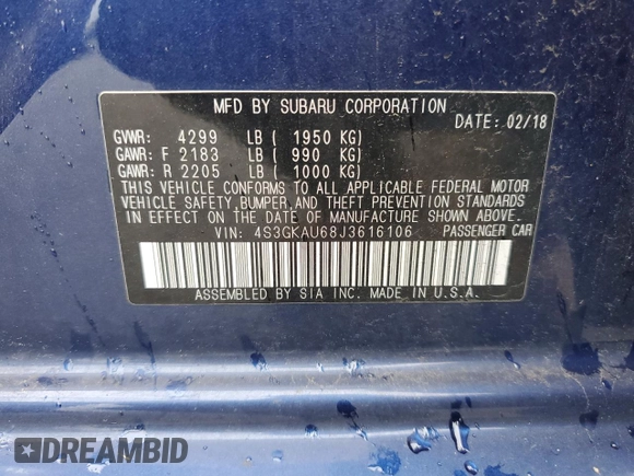 2018 Subaru Impreza Limited with VIN 4S3GKAU68J3616106, listed as a Copart auction lot 63269735 with 30,865 mi miles and Salvage title. Bid and sale history available at DreamBid. Image 12.