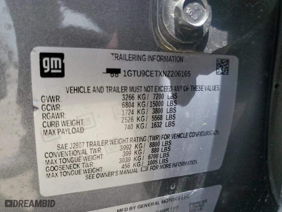 2022 GMC Sierra 1500 Limited Elevation with VIN 1GTU9CETXNZ206165, listed as a Copart auction lot 52747375 with 52,607 mi miles and Salvage Title. Bid and sale history available at carsss.com. Image 12.