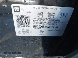 2022 GMC Acadia SLT with VIN 1GKKNMLS5NZ117143, listed as a IAAI auction lot 40665874 with 48,298 mi miles. Bid and sale history available at carsss.com. Image 9.