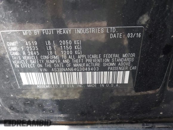 2016 Subaru Legacy Limited z VIN 4S3BNAN64G3049403, wystawiony jako IAAI lot #42568405 z przebiegiem 155 509 mil mil oraz . Historia ofert i sprzedaży dostępna na DreamBid. Obrazek 9.