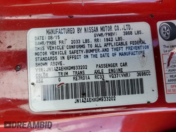 2016 Nissan 370Z with VIN JN1AZ4EHXGM933202, listed as a Copart auction lot 53275285 with 146,413 mi miles and Salvage Title. Bid and sale history available at carsss.com. Image 14.