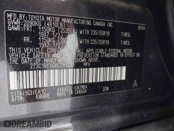 2024 Toyota RAV4 XLE Premium z VIN 2T3C1RFV0RC284225, wystawiony jako IAAI lot #42278949 z przebiegiem 15 765 mil mil oraz . Historia ofert i sprzedaży dostępna na DreamBid. Obrazek 9.