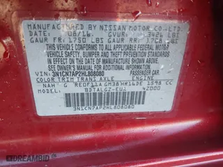 2017 Nissan Versa Sedan SV with VIN 3N1CN7AP2HL808080, listed as a IAAI auction lot 41422779 with 188,334 mi miles. Bid and sale history available at carsss.com. Image 9.