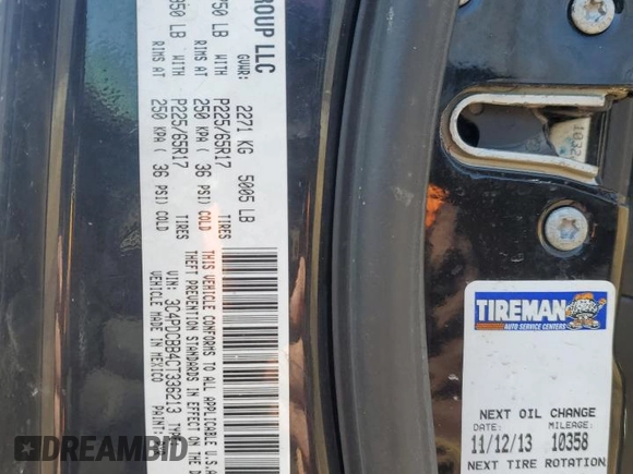 2012 Dodge Journey SXT with VIN 3C4PDCBB4CT336213, listed as a Copart auction lot 51513925 with Not provided miles and Clean title. Bid and sale history available at DreamBid. Image 13.