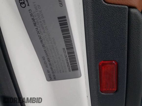 2020 Audi A4 Premium with VIN WAUDNAF45LN014208, listed as a Copart auction lot 89218695 with Not provided miles and Salvage title. Bid and sale history available at DreamBid. Image 14.