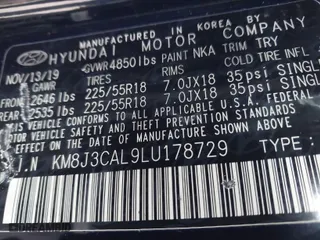 2020 Hyundai Tucson SEL with VIN KM8J3CAL9LU178729, listed as a IAAI auction lot 41146892 with 91,705 mi miles. Bid and sale history available at carsss.com. Image 9.