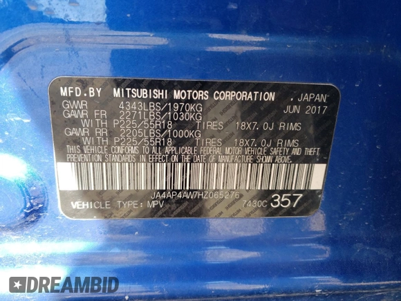 2017 Mitsubishi Outlander SEL с VIN JA4AP4AW7HZ065276, выставлен на аукционе Copart как лот 48136015 с пробегом 124 293 миль миль и Чистый • Clean title. История ставок и продаж доступна на DreamBid. Изображение 13.