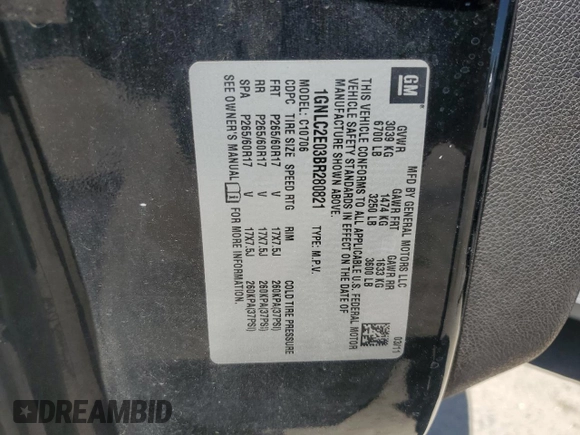 2011 Chevrolet Tahoe Commercial with VIN 1GNLC2E03BR280821, listed as a Copart auction lot 55239215 with 325,861 mi miles and Salvage title. Bid and sale history available at DreamBid. Image 13.