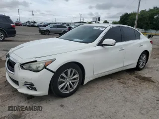 2014 Infiniti Q50 Premium with VIN JN1BV7AP4EM676758, listed as a Copart auction lot 58843275 with 138,404 mi miles and Salvage title. Bid and sale history available at DreamBid. Image 1.