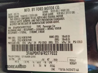 2015 Ford Fusion SE with VIN 3FA6P0H76FR277032, listed as a IAAI auction lot 41807581 with 104,398 mi miles. Bid and sale history available at carsss.com. Image 9.