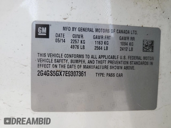 2014 Buick Regal Premium II with VIN 2G4GS5GX7E9307361, listed as a Copart auction lot 59095575 with 101,696 mi miles and Clean title. Bid and sale history available at DreamBid. Image 12.
