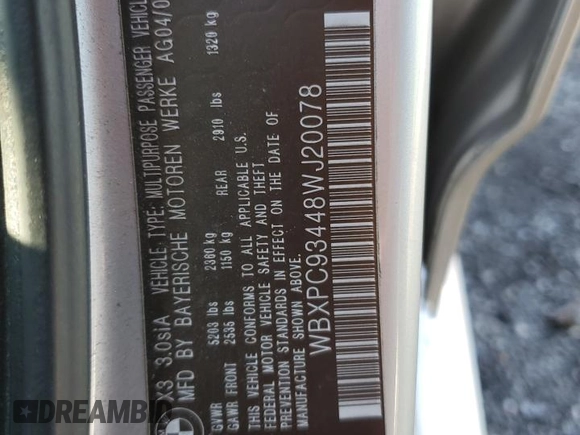 2008 BMW X3 3.0si with VIN WBXPC93448WJ20078, listed as a Copart auction lot 46501855 with 143,308 mi miles and Salvage Title. Bid and sale history available at DreamBid. Image 13.