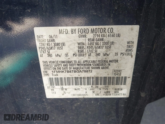 2011 Ford Explorer с VIN 1FMHK7B87BGA78872, выставлен на аукционе IAAI как лот 42734244 с пробегом 342 518 миль миль и . История ставок и продаж доступна на DreamBid. Изображение 9.