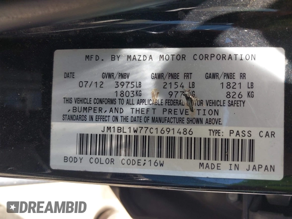 2012 Mazda 3 i Grand Touring with VIN JM1BL1W77C1691486, listed as a IAAI auction lot 42028654 with 199,140 mi miles and . Bid and sale history available at DreamBid. Image 9.