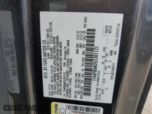 2016 Ford Mustang V6 with VIN 1FA6P8AM2G5301121, listed as a Copart auction lot 61177025 with 99,789 mi miles and Salvage title. Bid and sale history available at DreamBid. Image 13.