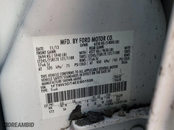 2014 Ford Super Duty F-350 DRW XLT with VIN 1FT8W3DT4EEB01558, listed as a Copart auction lot 73738784 with 0 mi miles and Salvage Title. Bid and sale history available at carsss.com. Image 13.