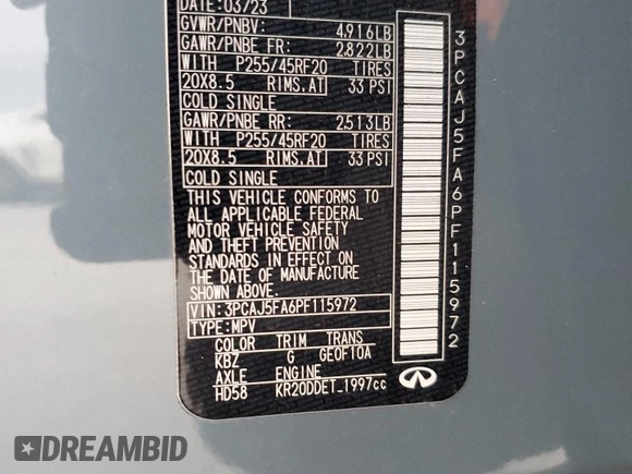 2023 Infiniti QX50 Sport z VIN 3PCAJ5FA6PF115972, wystawiony jako Copart lot #84494994 z przebiegiem 27 121 mil mil oraz Szkoda całkowita • Salvage title. Historia ofert i sprzedaży dostępna na DreamBid. Obrazek 13.