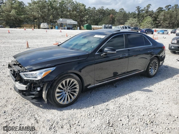 2018 Genesis G90 5.0L Ultimate with VIN KMHG54JH1JU043991, listed as a Copart auction lot 77817624 with 79,313 mi miles and Salvage Title. Bid and sale history available at carsss.com. Image 1.