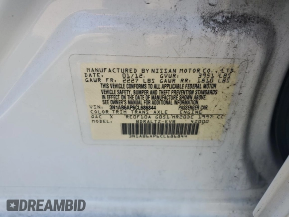 2012 Nissan Sentra S z VIN 3N1AB6AP6CL686844, wystawiony jako Copart lot #64659235 z przebiegiem 114 206 mil mil oraz Czysty tytuł • Clean title. Historia ofert i sprzedaży dostępna na DreamBid. Obrazek 12.