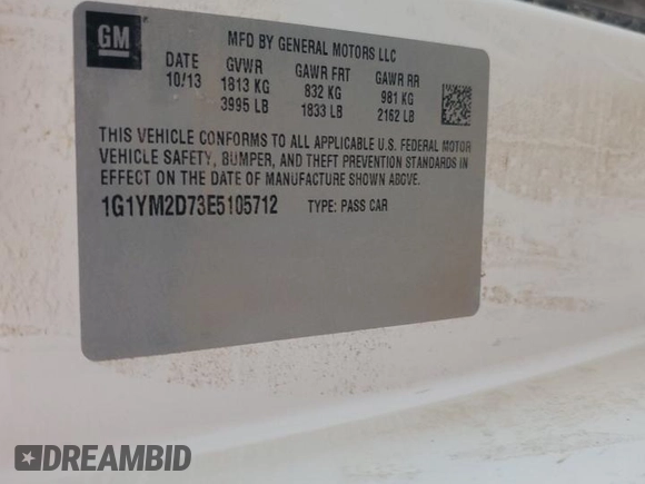2014 Chevrolet Corvette Z51 3LT with VIN 1G1YM2D73E5105712, listed as a Copart auction lot 79658014 with 19,347 mi miles and Salvage title. Bid and sale history available at DreamBid. Image 13.