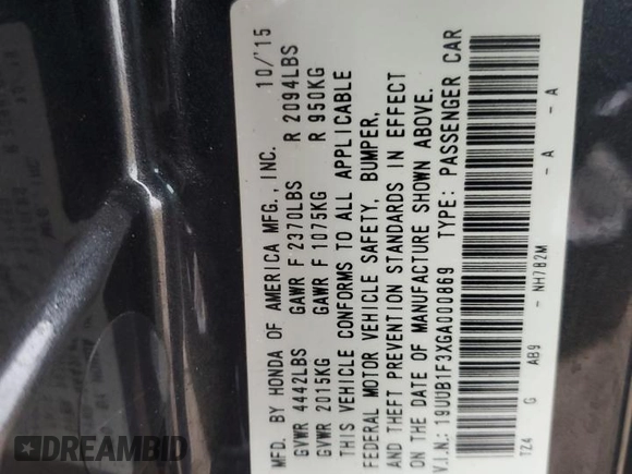 2016 Acura TLX with VIN 19UUB1F3XGA000869, listed as a Copart auction lot 43848055 with 131,104 mi miles and Salvage Title. Bid and sale history available at carsss.com. Image 14.