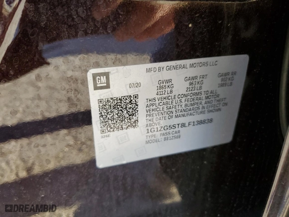 2020 Chevrolet Malibu RS with VIN 1G1ZG5ST8LF138838, listed as a Copart auction lot 63887162 with 32,527 mi miles and Salvage Title. Bid and sale history available at carsss.com. Image 10.