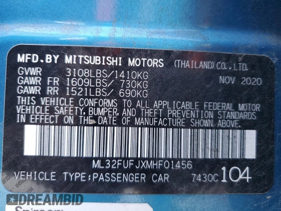 2021 Mitsubishi Mirage ES with VIN ML32FUFJXMHF01456, listed as a Copart auction lot 44210695 with 88,756 mi miles and Salvage title. Bid and sale history available at DreamBid. Image 13.