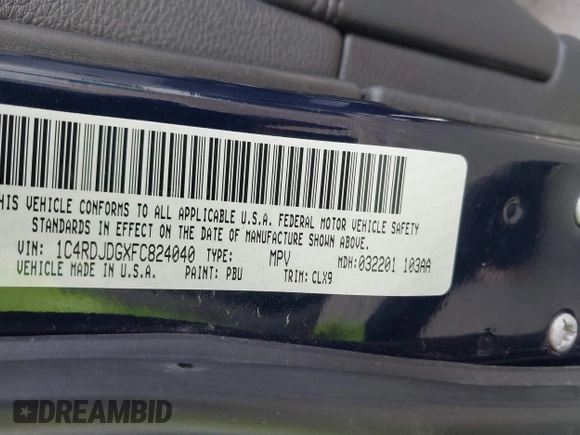 2015 Dodge Durango Limited with VIN 1C4RDJDGXFC824040, listed as a IAAI auction lot 42011156 with 166,305 mi miles and . Bid and sale history available at DreamBid. Image 9.