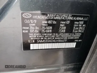 2020 Hyundai Santa Fe SEL w/SULEV with VIN 5NMS33AD4LH186679, listed as a Copart auction lot 39589543 with 16,092 mi miles. Bid and sale history available at carsss.com. Image 14.