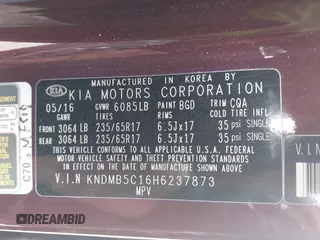 2017 Kia Sedona LX with VIN KNDMB5C16H6237873, listed as a IAAI auction lot 41914092 with 105,900 mi miles and . Bid and sale history available at DreamBid. Image 9.