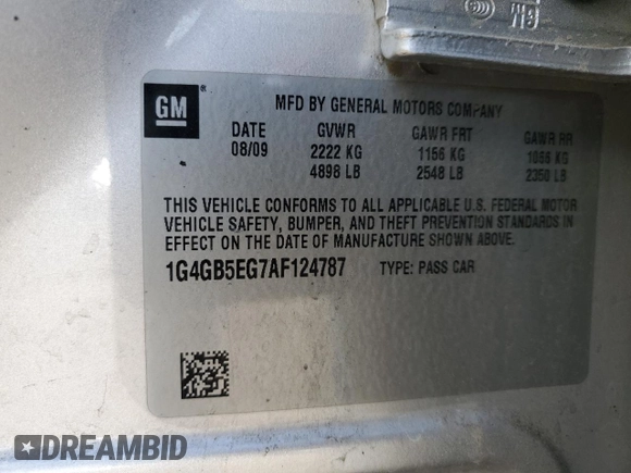 2010 Buick LaCrosse CX with VIN 1G4GB5EG7AF124787, listed as a Copart auction lot 52337655 with 0 mi miles and Salvage Title. Bid and sale history available at carsss.com. Image 12.