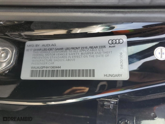 2017 Audi A3 Sedan Premium with VIN WAUAUGFF4H1060444, listed as a Copart auction lot 50250615 with 142,942 mi miles and Salvage Title. Bid and sale history available at carsss.com. Image 12.