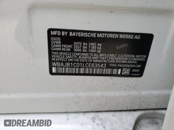 2020 BMW 5 Series z VIN WBAJB1C01LCE63543, wystawiony jako Copart lot #67312782 z przebiegiem 16 121 mil mil oraz . Historia ofert i sprzedaży dostępna na DreamBid. Obrazek 10.