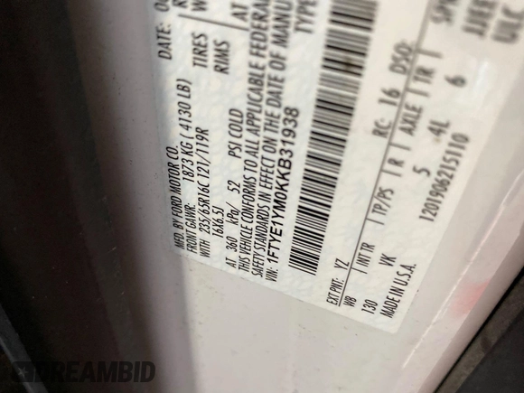 2019 Ford Transit with VIN 1FTYE1YM0KKB31938, listed as a IAAI auction lot 42667322 with 196,239 mi miles and . Bid and sale history available at DreamBid. Image 33.