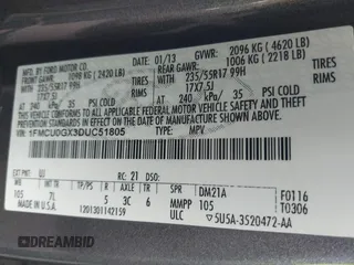 2013 Ford Escape SE with VIN 1FMCU0GX3DUC51805, listed as a IAAI auction lot 42481078 with 162,805 mi miles and . Bid and sale history available at DreamBid. Image 9.