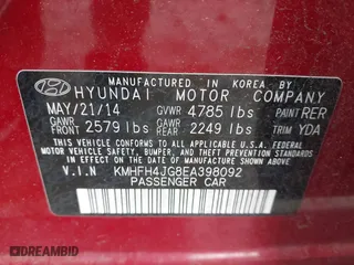 2014 Hyundai Azera Limited with VIN KMHFH4JG8EA398092, listed as a IAAI auction lot 42046561 with 171,270 mi miles. Bid and sale history available at carsss.com. Image 9.