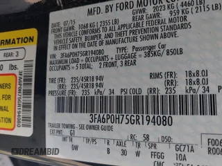 2016 Ford Fusion SE with VIN 3FA6P0H75GR194080, listed as a IAAI auction lot 42042169 with 157,450 mi miles. Bid and sale history available at carsss.com. Image 9.
