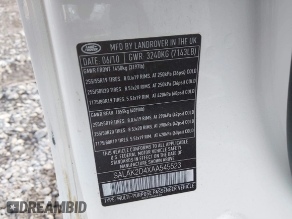 2010 Land Rover LR4 Lux z VIN SALAK2D4XAA545523, wystawiony jako IAAI lot #41878104 z przebiegiem 207 297 mil mil oraz . Historia ofert i sprzedaży dostępna na DreamBid. Obrazek 9.