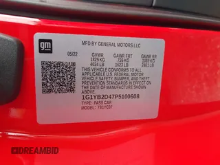 2023 Chevrolet Corvette 2LT with VIN 1G1YB2D47P5100608, listed as a IAAI auction lot 42103534 with 19,694 mi miles and . Bid and sale history available at DreamBid. Image 9.