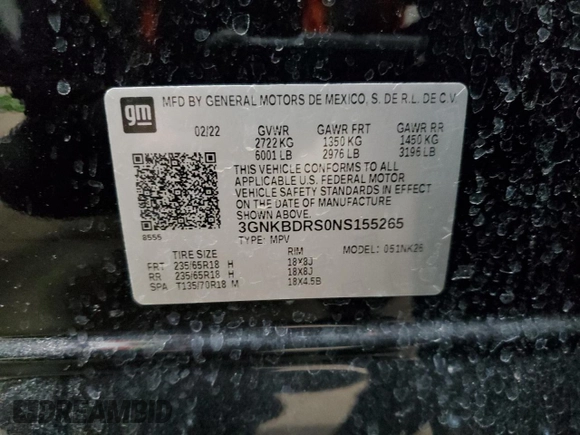 2022 Chevrolet Blazer LT with VIN 3GNKBDRS0NS155265, listed as a Copart auction lot 50006875 with 37,152 mi miles and Salvage title. Bid and sale history available at DreamBid. Image 14.
