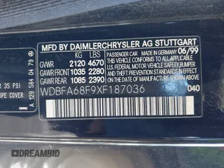 1999 Mercedes-Benz SL-Class with VIN WDBFA68F9XF187036, listed as a IAAI auction lot 41542221 with 114,602 mi miles. Bid and sale history available at carsss.com. Image 9.