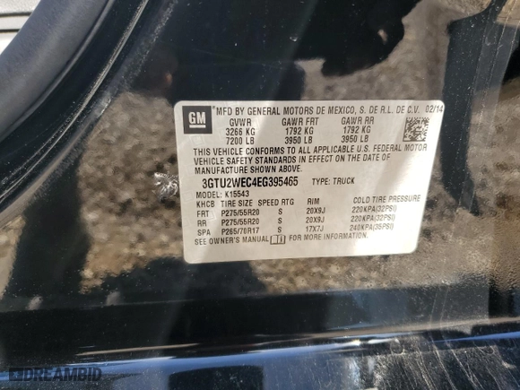 2014 GMC Sierra 1500 Denali with VIN 3GTU2WEC4EG395465, listed as a Copart auction lot 85919234 with 164,805 mi miles and Salvage Title. Bid and sale history available at carsss.com. Image 13.
