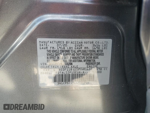 2020 Nissan Kicks SV with VIN 3N1CP5CV9LL535206, listed as a Copart auction lot 82087204 with 61,088 mi miles and Salvage Title. Bid and sale history available at carsss.com. Image 15.