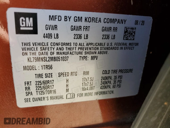 2021 Chevrolet TrailBlazer LS with VIN KL79MNSL2MB051037, listed as a Copart auction lot 49514115 with 68,180 mi miles and Salvage Title. Bid and sale history available at carsss.com. Image 13.