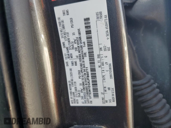 2018 Ford F-150 XL with VIN 1FTEW1EGXJFB60711, listed as a Copart auction lot 64041545 with 163,798 mi miles and Salvage title. Bid and sale history available at DreamBid. Image 12.