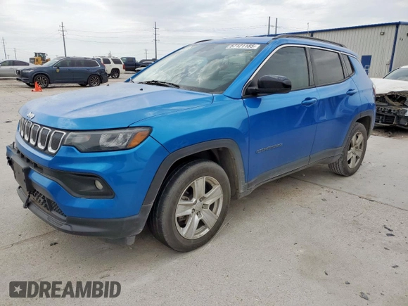 2022 Jeep Compass Latitude z VIN 3C4NJCBB5NT139019, wystawiony jako Copart lot #57121185 z przebiegiem 30 894 mil mil oraz Nie do naprawy • Non repairable. Historia ofert i sprzedaży dostępna na DreamBid. Obrazek 1.