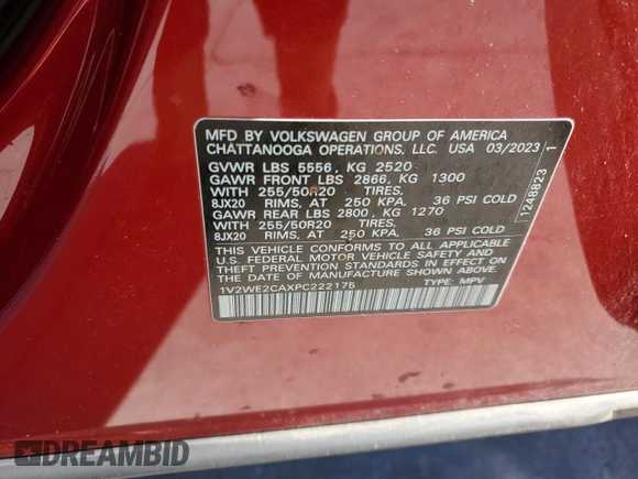 2023 Volkswagen Atlas SE with VIN 1V2WE2CAXPC222175, listed as a Copart auction lot 41431095 with 29,072 mi miles and Salvage title. Bid and sale history available at DreamBid. Image 15.
